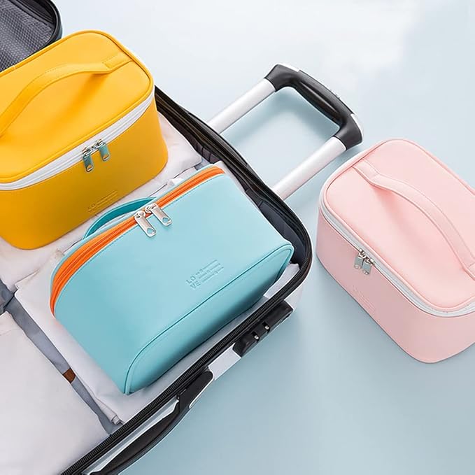 Meiyuuo Travel Makeup Bag for Women, PU Leather Cosmetic Bag, Yellow