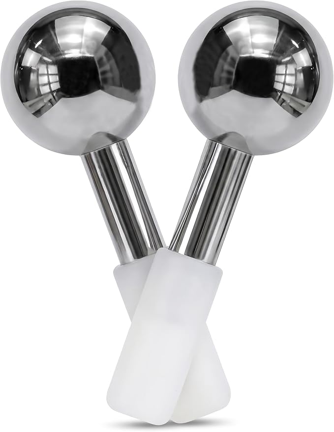 Mousephu 316 Stainless Steel Facial Massage Tools – Ice Globes for Facials – Deep Cooling Cold Globes for Facials – Unbreakable Cooling Globes for Face with Hot & Cold Dual-Therapy Relief.