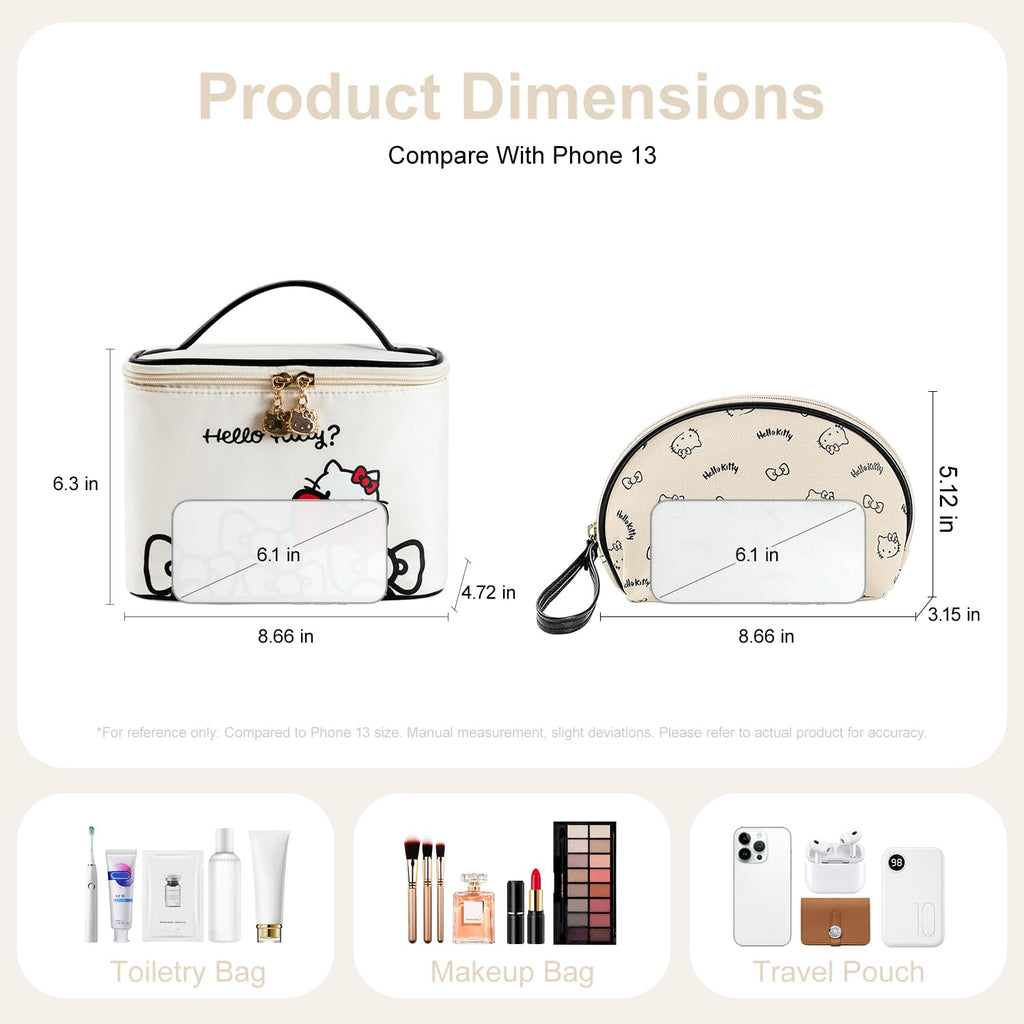 Vimanllie Travel Makeup Bag Large Cosmetic Bags with Brush Holder,Beige 2PCS Portable Cosmetic Case for Women,Portable Toiletry Bag for Girls