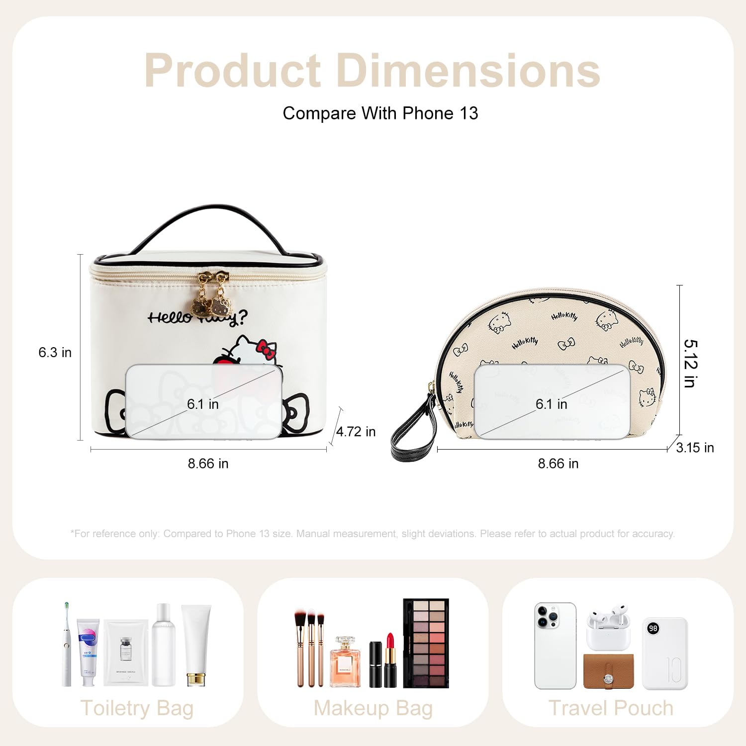 Vimanllie Travel Makeup Bag Large Cosmetic Bags with Brush Holder,Beige 2PCS Portable Cosmetic Case for Women,Portable Toiletry Bag for Girls