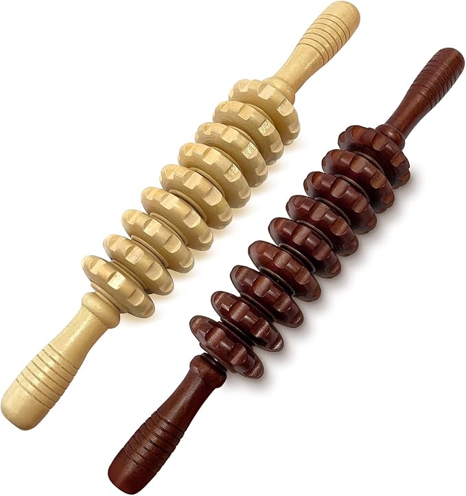 Deston 2Pcs Manual Massager Wooden Roller Trigger Point Massager Stick for Fascia, Cellulite, Muscle & Abdomen, Body Therapy Massager, Muscle Belly Relief Tool