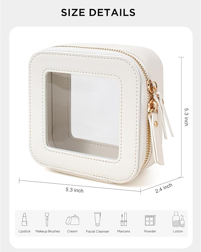 LETGO Clear Makeup Bags for Beach,Small Clear Makeup Bag for Purse,Mini Makeup Pouch Purse Organizer Fit Carry-on Travel Essentials,Cute Car Cosmetic Bags for Car Accessories for Women (Mini-White)
