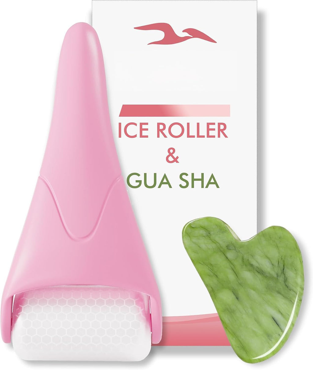 Gua Sha & Ice Roller for Face, Small Gifts, Facial Tools for Puffiness and Redness Reducing Skin Care Routine, Self Care Massage Gift for Women Men