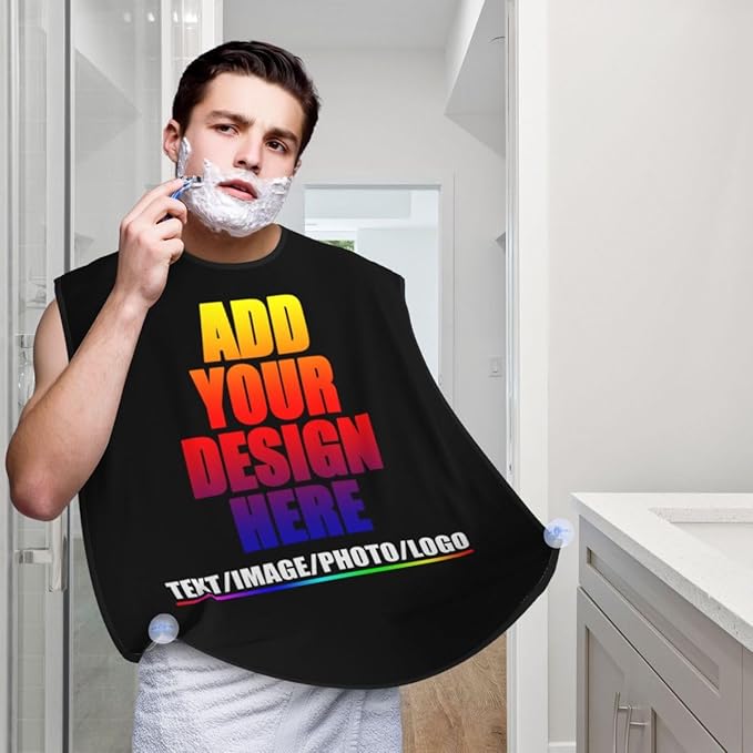 Custom Beard Apron for Men Personalized Gift with Name Image Picture Text Beard Shave Cape Customized Beard Trimming Catcher Bib for Bathroom Black