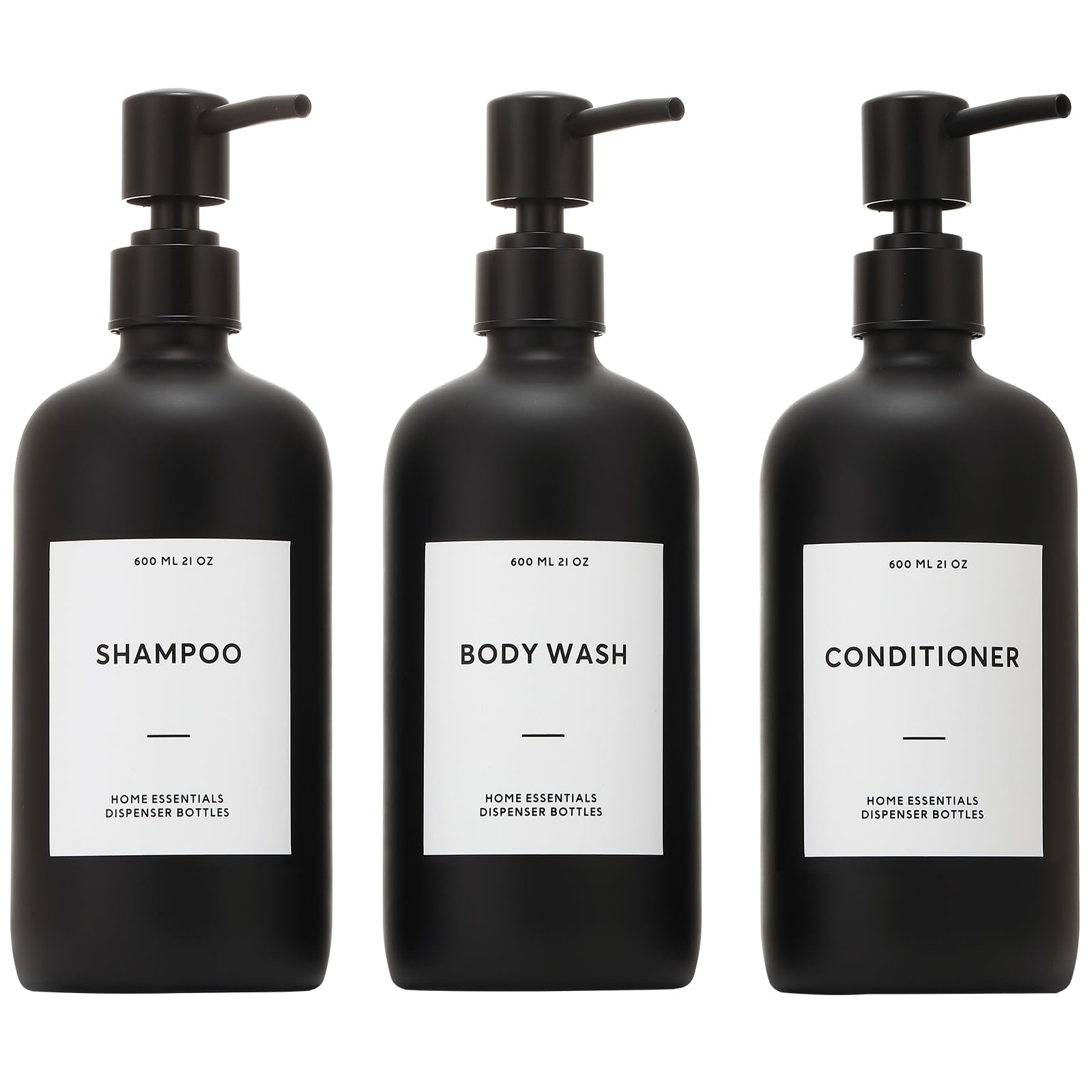 HOMCDALY Shampoo and Conditioner Dispenser, 21oz 3-Pack Refillable Shampoo and Conditioner Bottles, Empty Bathroom Shower Pump Dispenser (21oz-Black