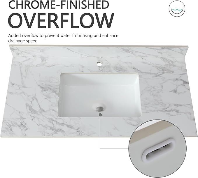 Montary 42" Bathroom Vanity with 43" Sintered Stone Carrara White Top, Modern Stylish MDF Bathroom Storage Cabinet, Vanity Set with 2 Doors and One Large Divided Drawer, White (Single Hole)