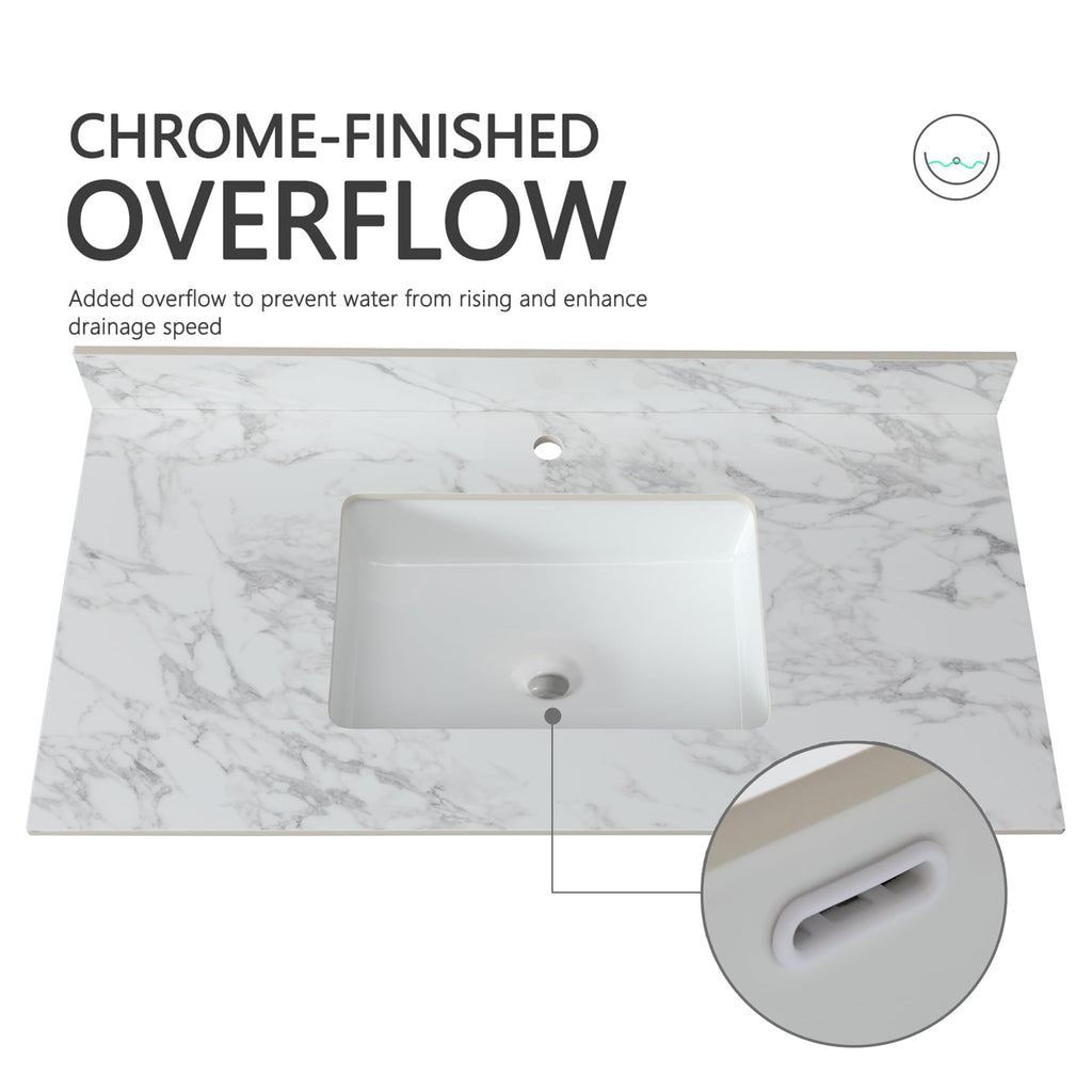 Montary 42" Bathroom Vanity with 43" Sintered Stone Carrara White Top, Modern Stylish MDF Bathroom Storage Cabinet, Vanity Set with 2 Doors and One Large Divided Drawer, White (Single Hole)