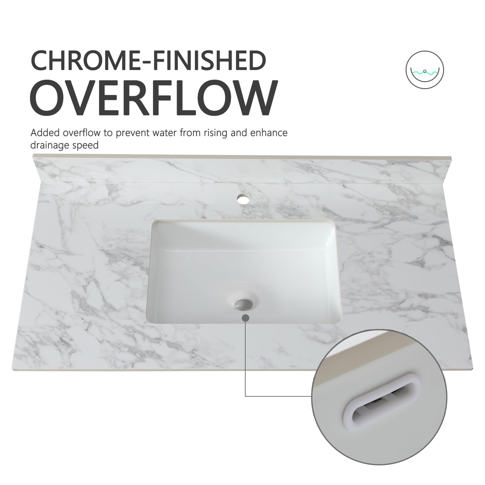 Montary 42" Bathroom Vanity with 43" Sintered Stone Carrara White Top, Modern Stylish MDF Bathroom Storage Cabinet, Vanity Set with 2 Doors and One Large Divided Drawer, White (Single Hole)