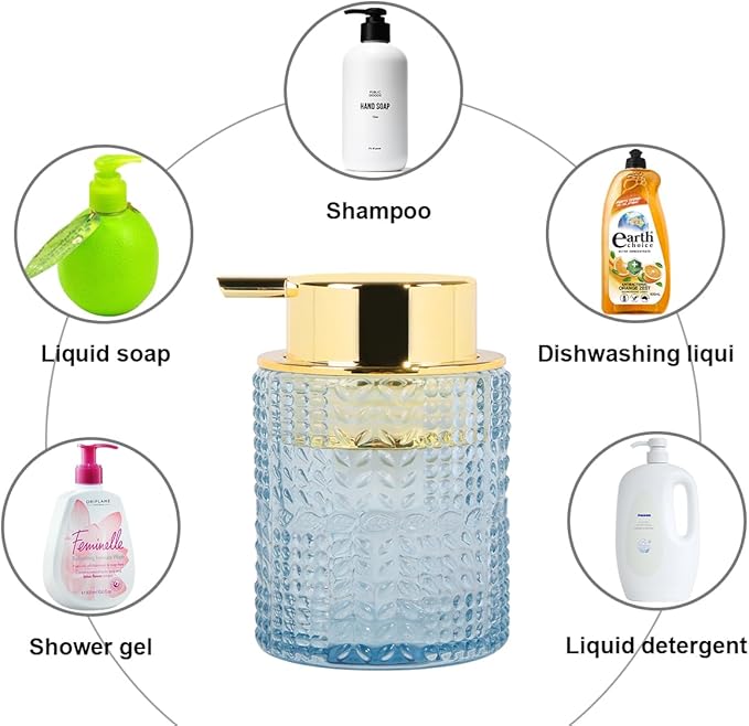 Fvstar Glass Foaming Soap Dispenser,Foam Dispenser Bottle with Large Pump,Wide-Mouthed and Easy to Press,Refillable Hand Soap Dispenser for Bathroom Countertop and Kitchen Decor (1, Blue)