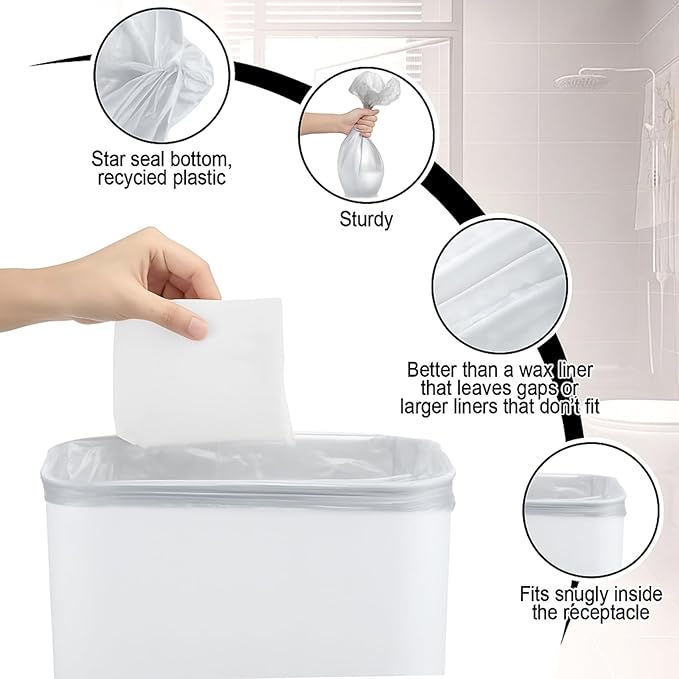 Maxdot 2 Roll 50 Bags Sanitary Napkin Disposal Receptacle Liner Surface Mount Feminine Hygiene Liner Plastic Bags for Wall Mountable Receptacles or Bin, Bathroom, Commercial, Restroom, 12 x 16 Inch
