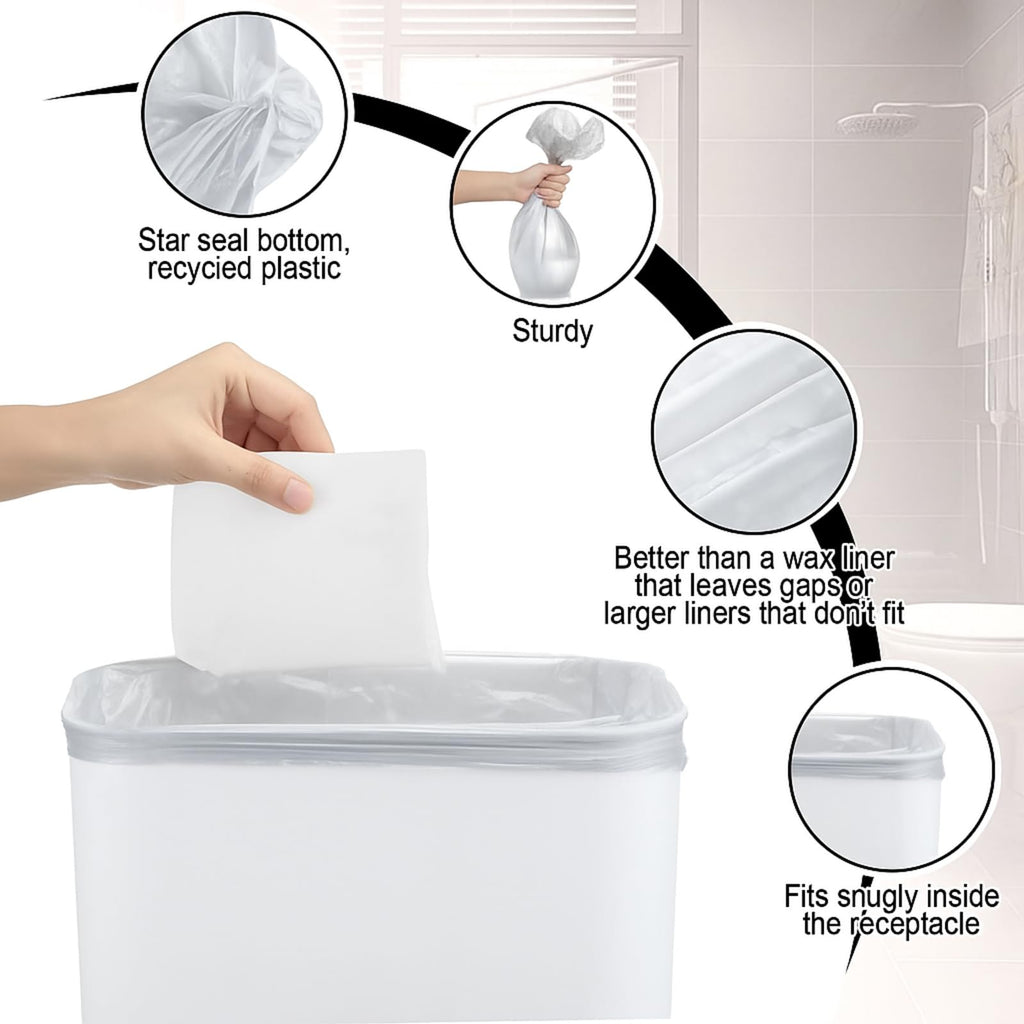Maxdot 2 Roll 50 Bags Sanitary Napkin Disposal Receptacle Liner Surface Mount Feminine Hygiene Liner Plastic Bags for Wall Mountable Receptacles or Bin, Bathroom, Commercial, Restroom, 12 x 16 Inch