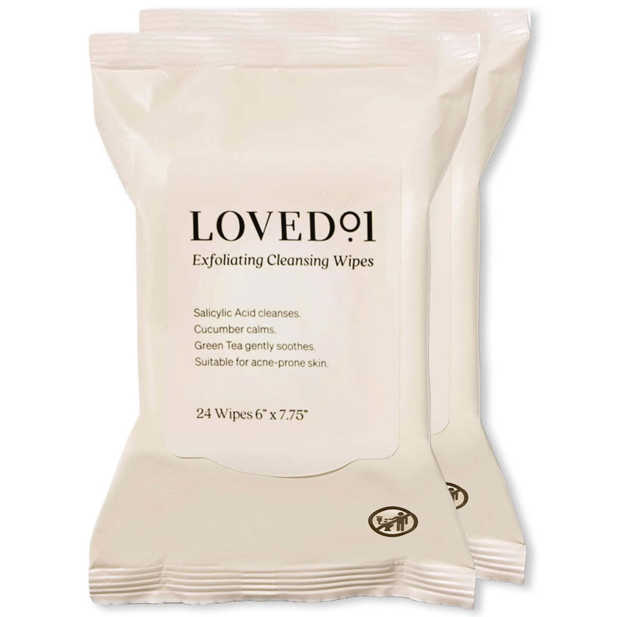 Loved01 Salicylic Cleansing Wipes, Fragrance-Free, Blemish-Prone, 24 Count