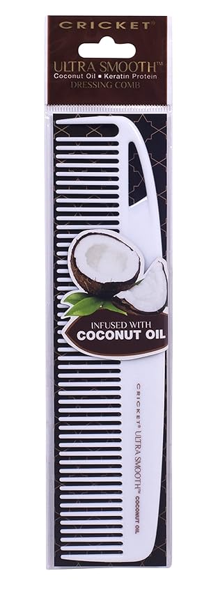 Cricket Ultra Smooth Coconut Dressing Comb - Infused with Coconut Oil & Keratin for Frizz-Free Shine, Ideal for Styling, Smoothing, and Cutting Shorter Hair