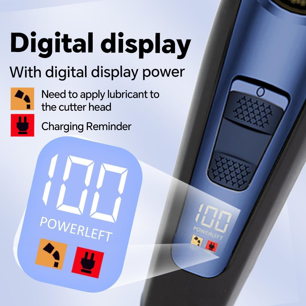 Electric Beard Trimmer for Men Professional Adjustable Length and Hair Clipper, Men's Beard Mustache Trimming and Body Hair Trimmer, Cordless Digital Display and Rechargeable USB Type-c Charger (Blue)