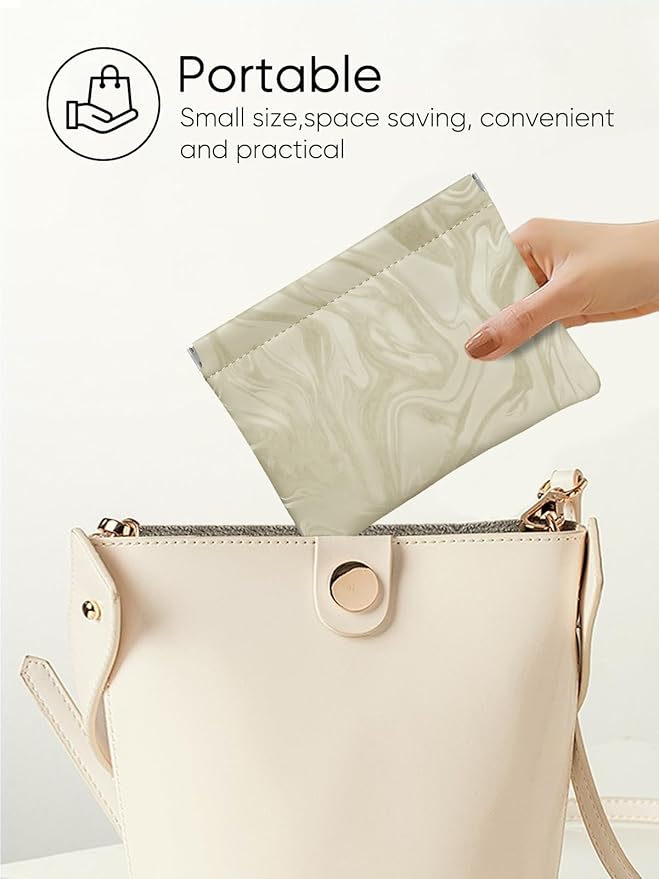 Ksriylm PU Leather Makeup Pouch Set for Women Small Make Up Bag for Purse Waterproof Initial Makeup Cosmetic Bags Pouches for Purse Aesthetic Travel Toiletry Bag,Elegant Wave Khaki