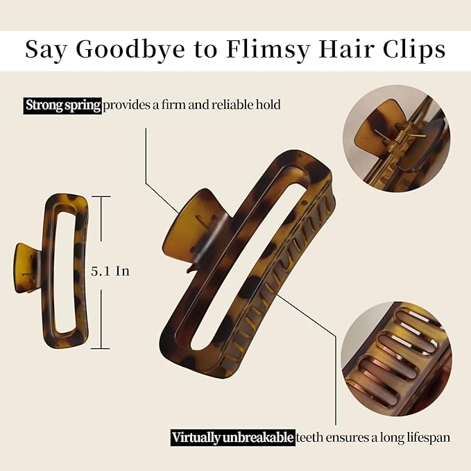 Nalodu 5 Inch Hair Claw Clips Extra Large Square No Slip Big Matte & Glossy XL Rectangle Clip for Thick Curly Long Hair Women, 4 Pack