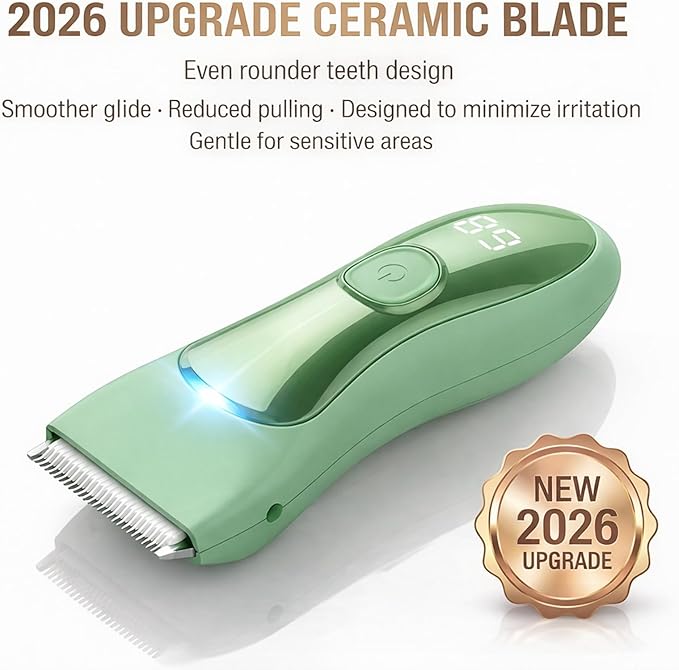Manscape Groin & Body Hair Trimmer for Men Women – Waterproof Pubic Hair Shaver & Ball Groomer with LED Light – No-Nick Ceramic Blade, 90-Min Runtime, Cordless Wet/Dry Clipper for Sensitive Skin