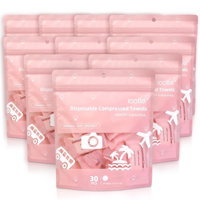 Compressed Towels 300 Count, Disposable Face Towels, Coin Tissues, Portable Travel Towels for Skincare, Camping, Gym, Home & Outdoor Use