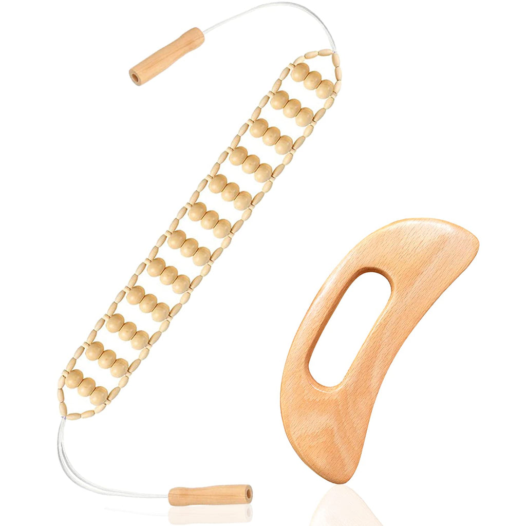 Wood Therapy Massage Tools，Handmade Wood Back Massage Roller Rope Tool,Maderoterapia Kit Body Sculpting Tools for Relax Muscles