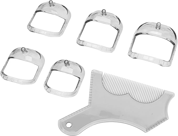 ANGGREK Beard Shaping Styling Tool with Comb, 5 Size - Trimming, ABS Material, Easy to Use for All Types (Transparent)