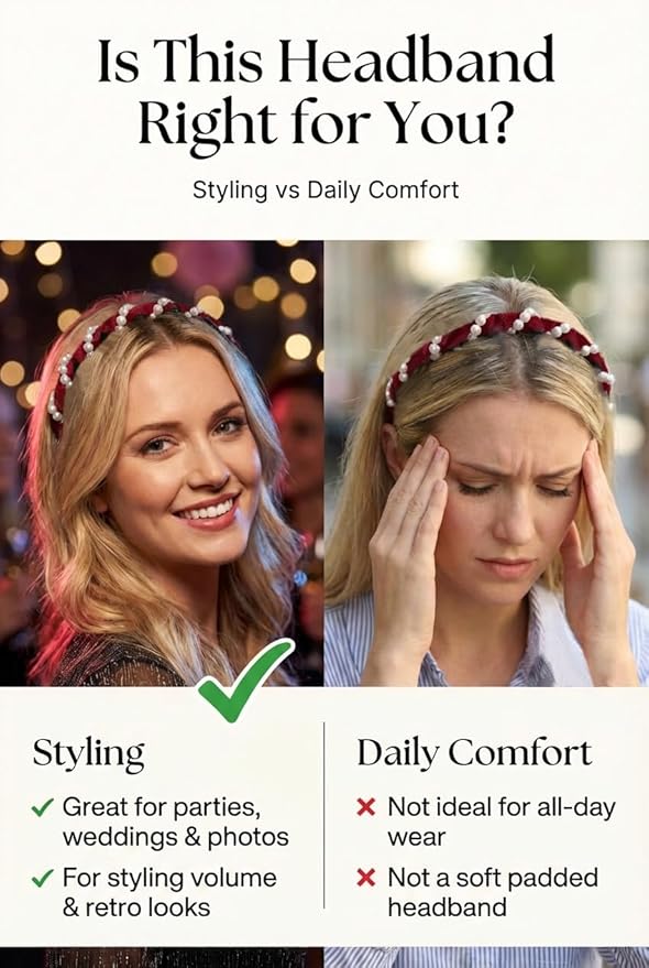 6 Pcs Headbands for Women with Teeth, Non-Slip Wavy Comb Headbands with Teeth, High Skull Hair Bands for Slicked Back & Volume Styling, Pearl Beaded Accessories for Parties, Weddings & Short-Term Wear