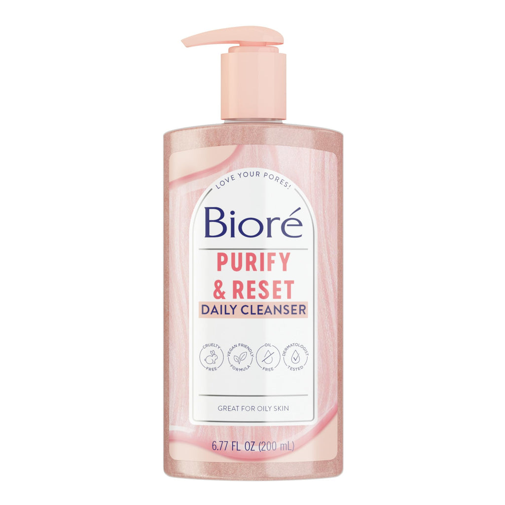 Biore Rose Quartz + Charcoal Daily Purifying Cleanser, Oil Free, 6.77 Oz