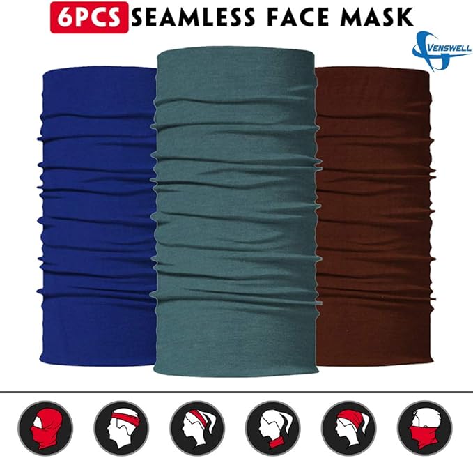 Neck Gaiter Mask, Sun Mask, Rave Bandana Face Mask, Seamless Face Scarf, Headband for Men Women (A-Multi Solid)