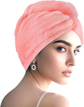 Microfiber Hair Drying Towel Wrap for Women, Hair Turbans Towel for Wet Hair,turbie Twist Hair Towels(The Color of the Picture is for Reference only) (Pink-Double Layer)