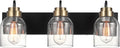Globe Electric 22" 3-Light Matte Black Vanity Light with Matte Brass Accents and Glass Shades