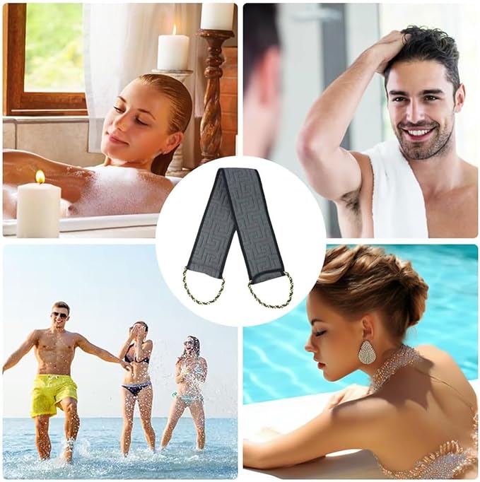 Exfoliating Back Scrubber for Shower, 34 Inches Back Scrubber with Handles, Double Sided Body Exfoliator Bath Tool, Exfoliating Washcloth to Scrub Your Body Deeply for Men & Women (Gray)