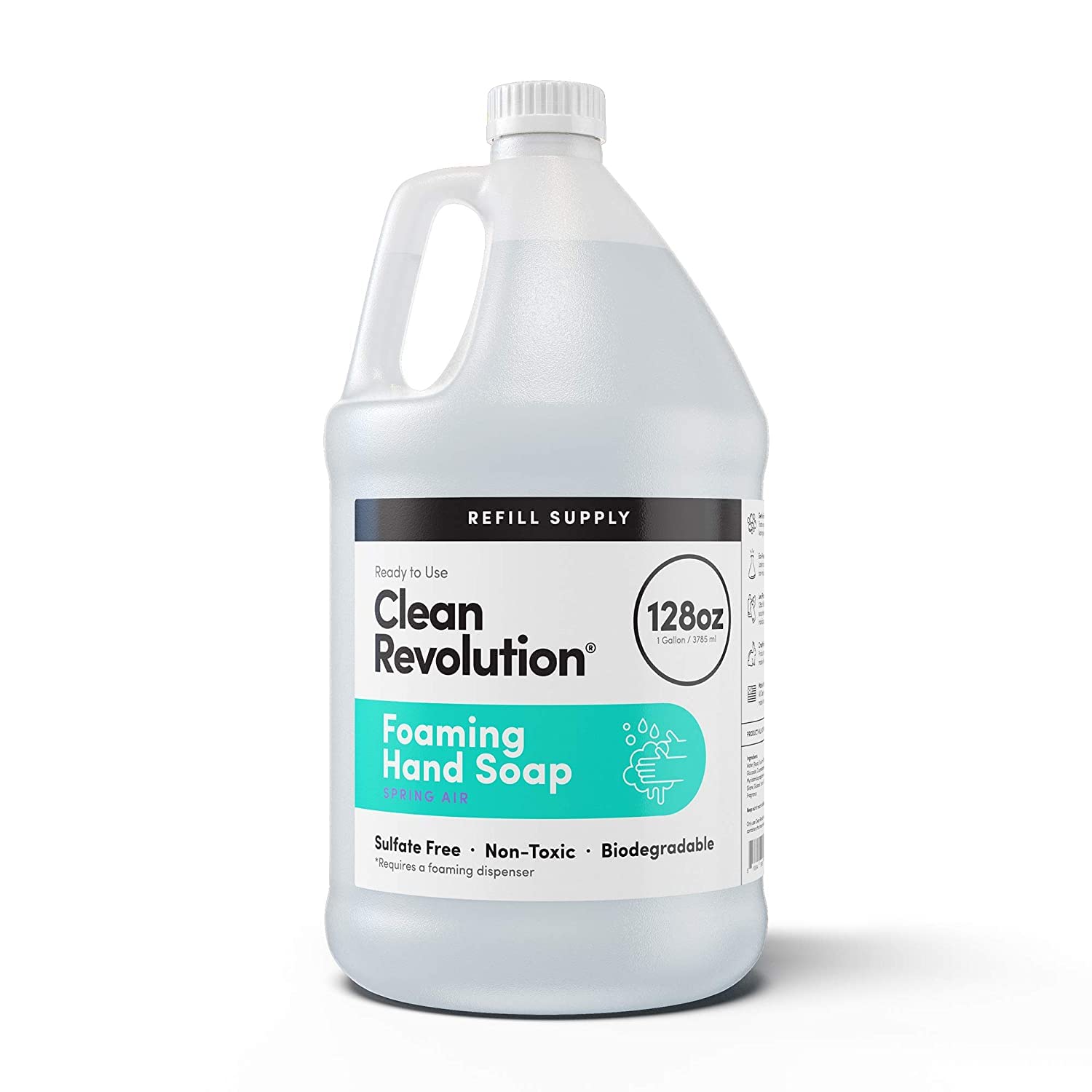 Clean Revolution Foaming Hand Soap Refill with Real Essential Oils, Moisturizing Sulfate-Free Hand Soap, Ready-to-Use Foam Soap Refill for Kitchen & Bathroom (Spring Air, 128oz)