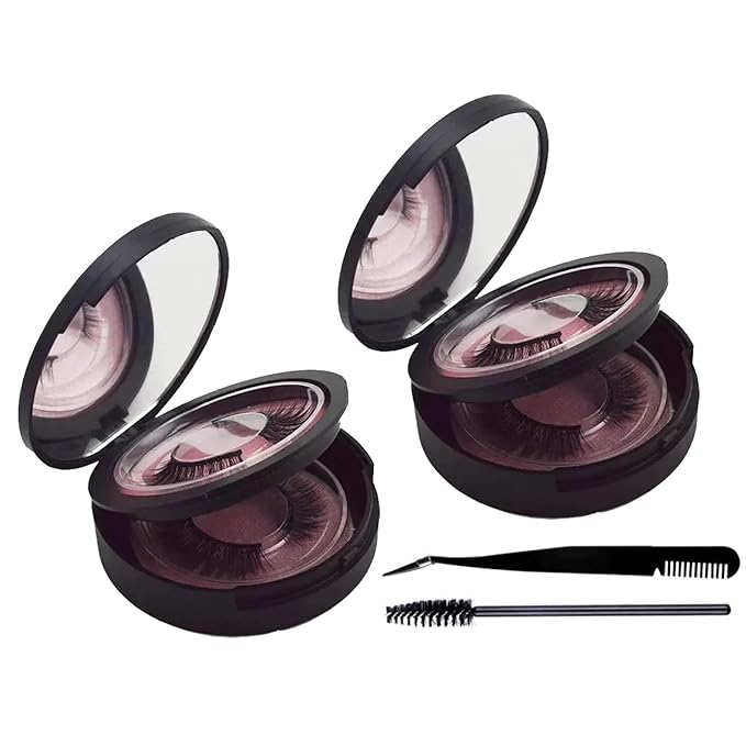 2 PCS Eyelash Storage Case with Mirror – 2-Layer Circle Lash Box, Travel-Friendly Organizer with Lash Holder & Disposable Mascara Brushes (Black)