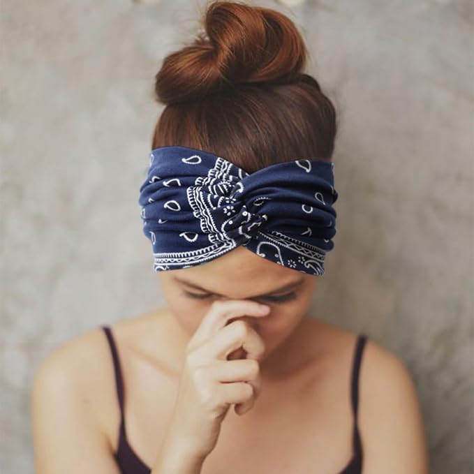 DRESHOW 4 Pack Turban Headbands for Women Wide Vintage Head Wraps Knotted Cute Hair Band Accessories
