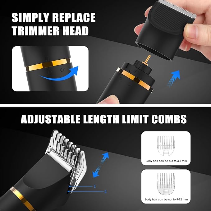 Qreeyx Manscape Body Trimmer for Men, 3 in 1 Men's Grooming Kit with Pubic/Nose Hair Trimmer & Ball Shaver for Nose/Balls/Groin/Legs/Chest Hair Removal, LED Display, IPX6 Waterproof, Gifts for Him Dad