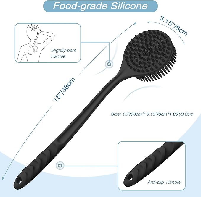 Manmihealth Silicone Body Scrubber & Face Brush Set Thick Bristles Black