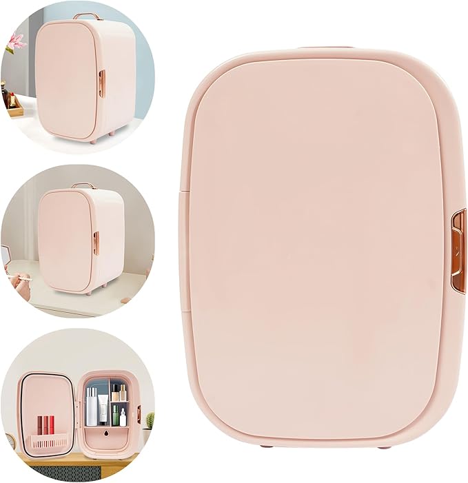 HOLMZCED 12L Portable Beauty Fridge with Handle, Cooler & Warmer Cosmetics Refrigerator Mini Fridge Pink for Makeup Lipstick Comestic Skincare
