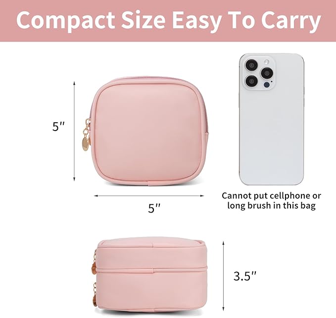 XIAOLER Small Makeup Pouch, Double Zipper Cosmetic Bag, Travel Makeup Bag, Cute Makeup Bag for Purse, Mini Toiletry Bag (pink)