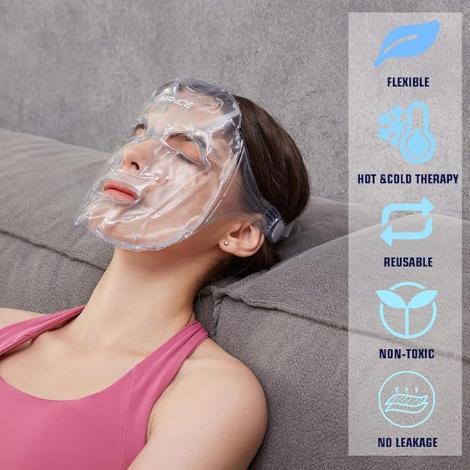 MR.ICE 2-Pack Reusable Face Ice Pack | Hot & Cold Gel Compress for Face Swelling, Puffy Eyes, Sinus Relief, Headaches & Stress | Freezer Cooling Mask