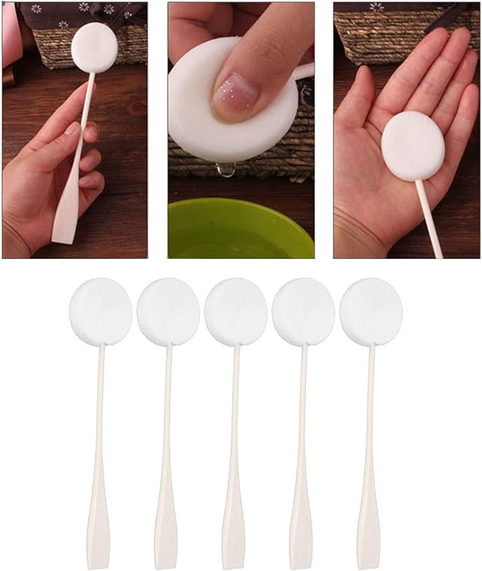 Long Handled Powder Puff, Body Lotion Applicator Water Absorption 5pcs Soft PVA Tight Skin Comfortable Hold for Home Use(White)