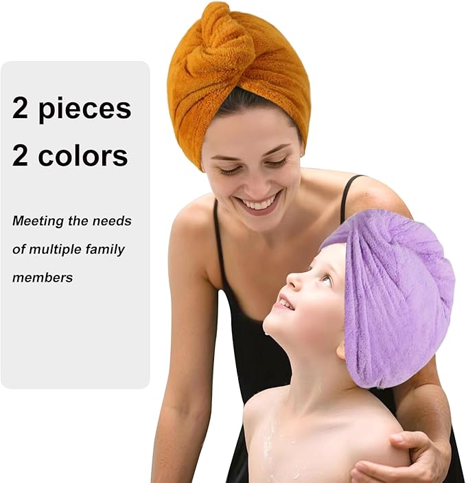Microfiber Hair Drying Towel Wrap for Women, Hair Turbans Towel for Wet Hair,turbie Twist Hair Towels(The Color of the Picture is for Reference only) (Apricot Yellow,Purple)