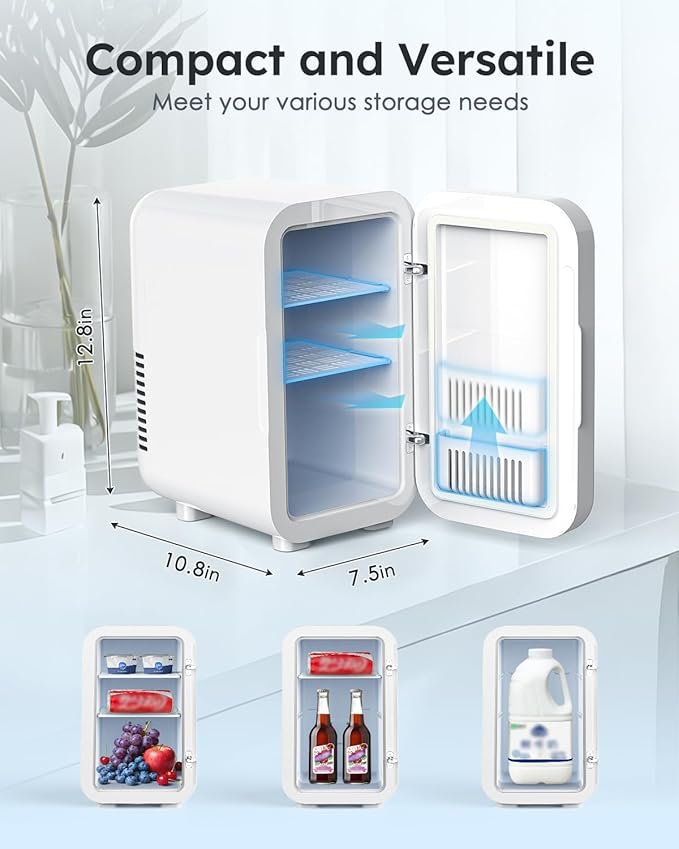 FANSEXPERT Skincare Fridge with Glass Panel, 6L Mini Fridge for Home/Car, AC/DC Portable Thermoelectric Cooler and Warmer, Makeup Mini Compact Refrigerator for Skincare Cosmetics Food Drinks (White)