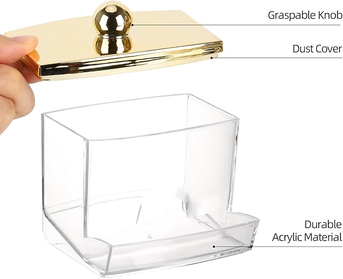 Tbestmax 10oz Qtip Holder Dispenser L Size Bathroom Container with Gold Lid for Bathroom Organizer Accessories Decor Storage-Qtips Cotton Ball Holder