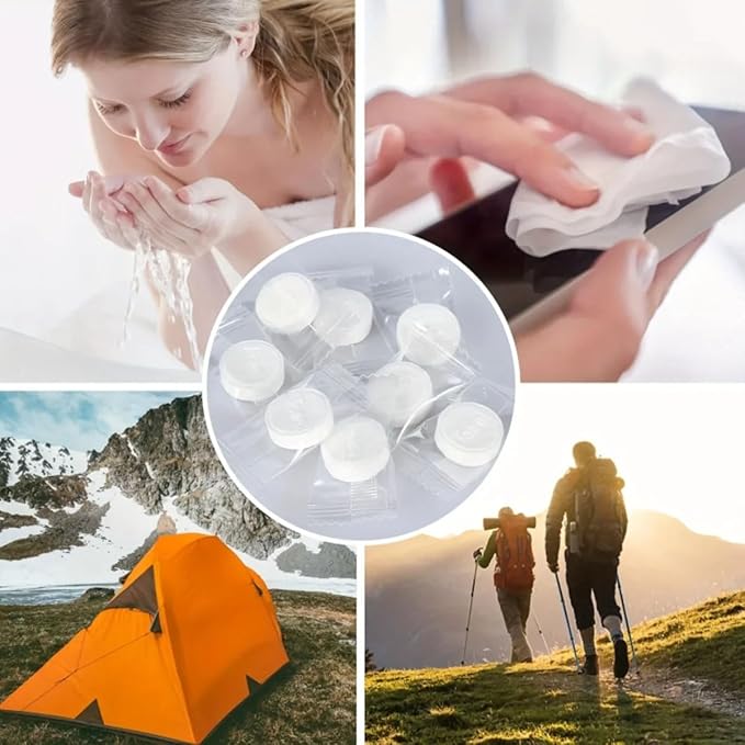 Puppyparagraph Compressed Towel Tablets, portable disposable compressed Face Towels,Mini Compressed Towel Highly Absorbent Compression Face Towels for Travel, Hiking, Camping (100PCS)