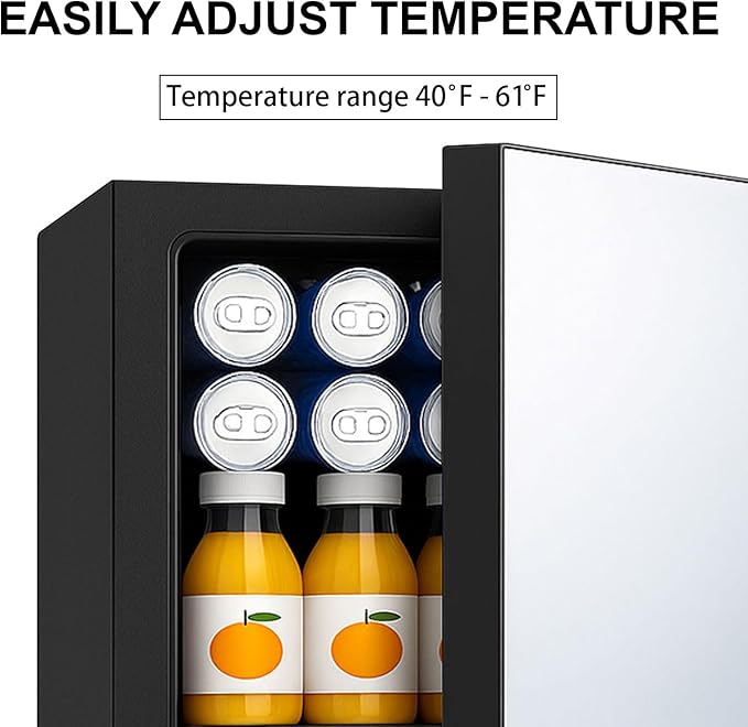 DOGHLY Compact Mini Fridge - 24 Cans/0.95 Cu.Ft Beverage Refrigerator with Mirrored Door & Digital Thermostat, Small Cosmetics Cooler for Skincare, Drinks, Food, Office, Dorm, Black