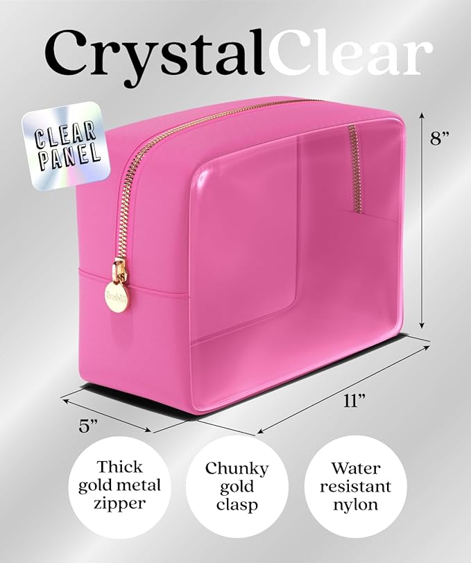 Embla Clear Large Makeup Bag Cute Big Make Up Nylon Pouches Travel Bathroom Bags for Toiletries XL Cosmetic Pouch for Women Girls Extra Large Zipper Toiletry Skincare Organizer Hot Pink