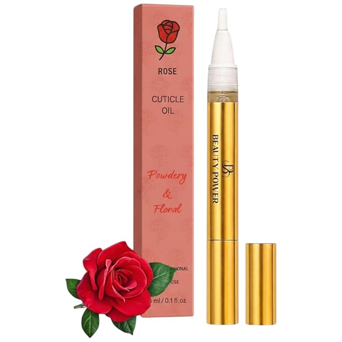 Beauty Power Nail Oil Cuticle Pen - Rose – Nail Strengthener & Growth Serum with Vitamin A, D, E, B5, Grapeseed & Natural Oils – Repair for Brittle, Peeling, Thin Nails – Gift Idea