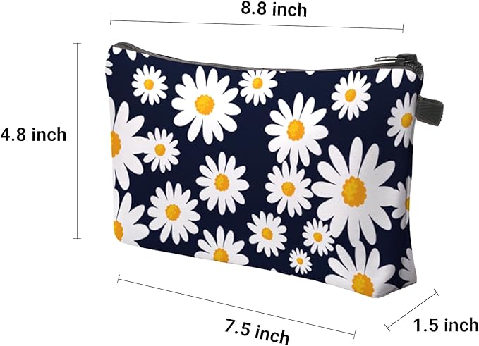 Aiphamy Cute Travel Makeup Bag Cosmetic Bag Small Pouch Gift for Women (Daisy Dark Blue)