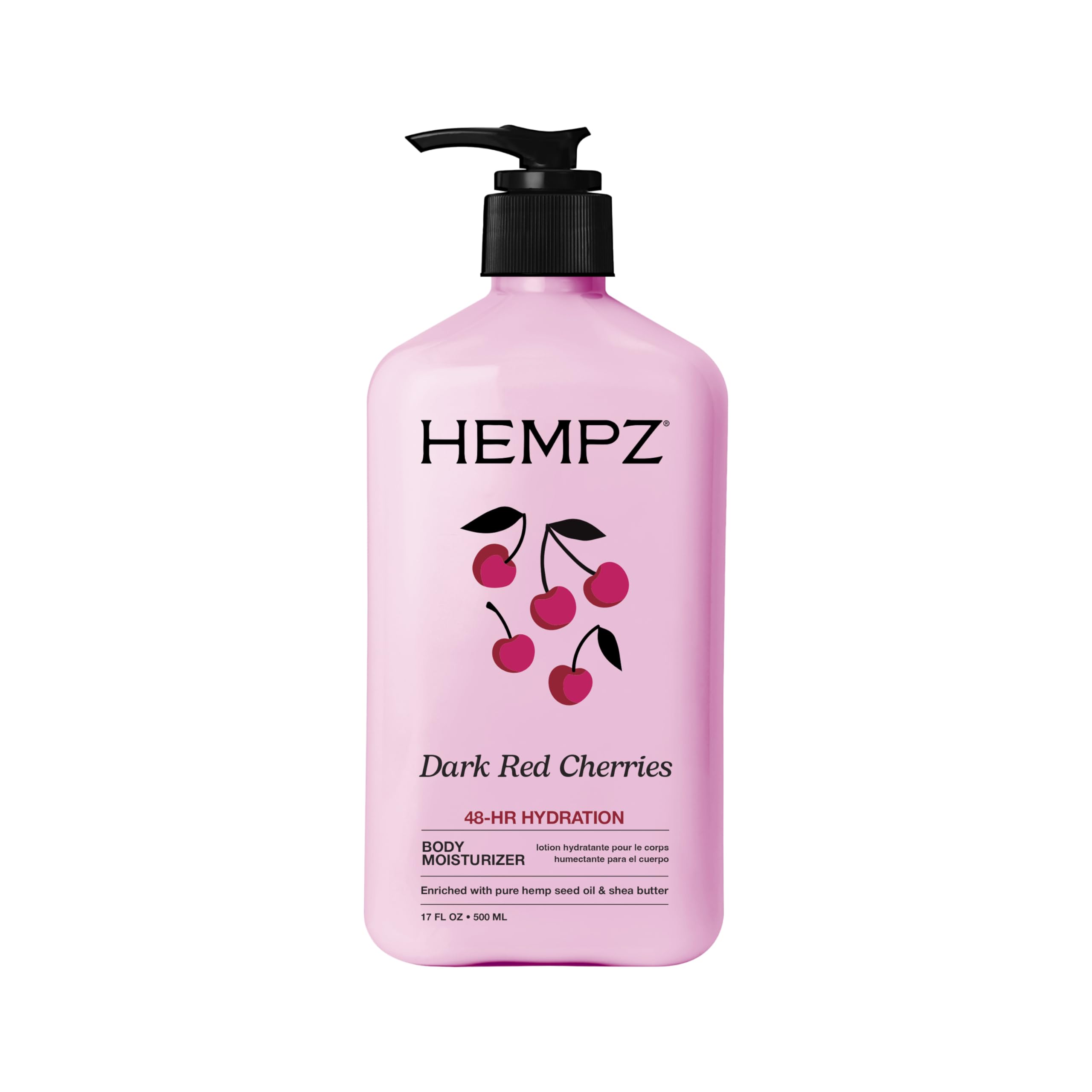 Hempz Cherry Body Lotion, Ultra Hydrating Daily Moisturizer for Dry Skin and Hands, Dark Red Cherries, 17 oz.