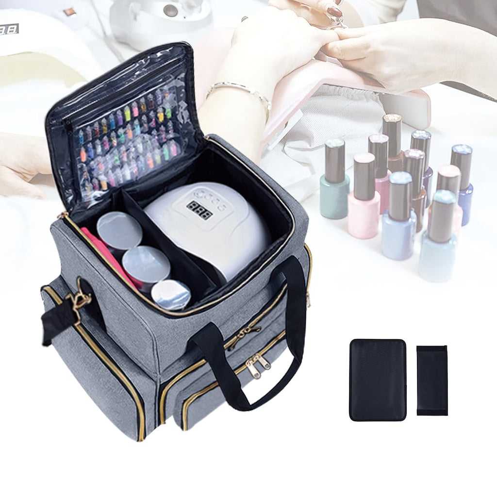UOZL Nail Polish Organizer Holds 80 Bottles & Nail Art Lamp (Grey)