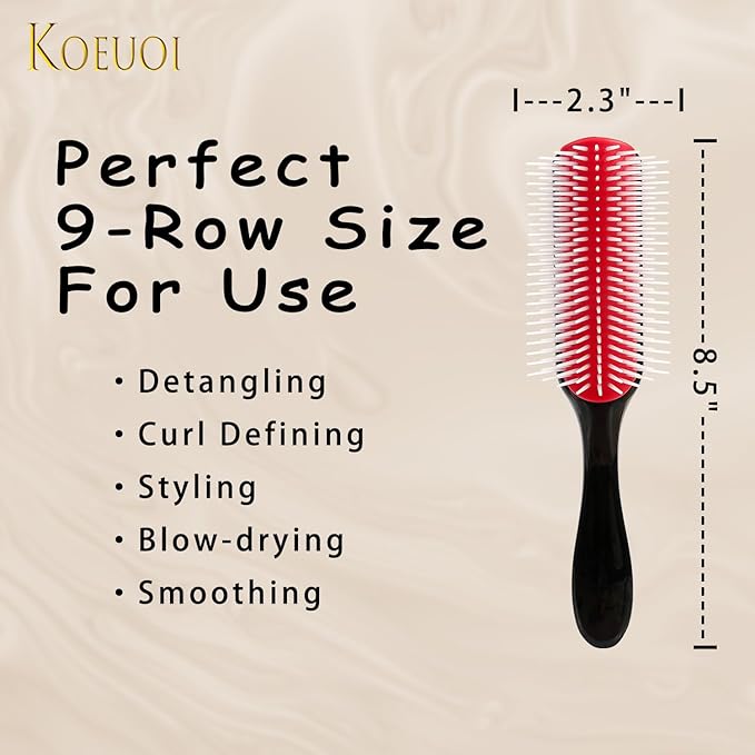 Koeuoi 2 Pcs 9 Row Classic Styling Curly Hair Brush for Detangling, Separating, Shaping. For Women and Men Wet or Dry Hair.